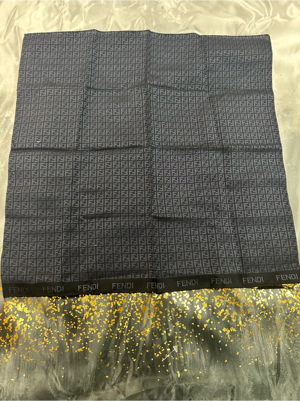 Fendi Dark Gray Ff Logo Silk Scarf